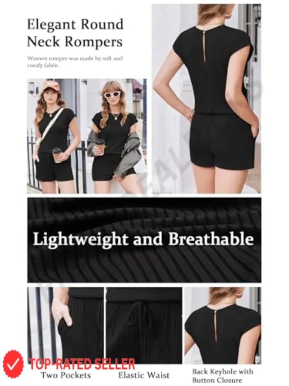 Womens Cap Sleeve Romper Summer Casual Jumpsuit Wide Leg with Pockets